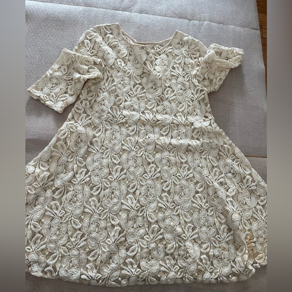 [M]Free People Cream Lace Sheer Paisley pattern Mid Sleeve Mini Dress - Picture 2 of 6
